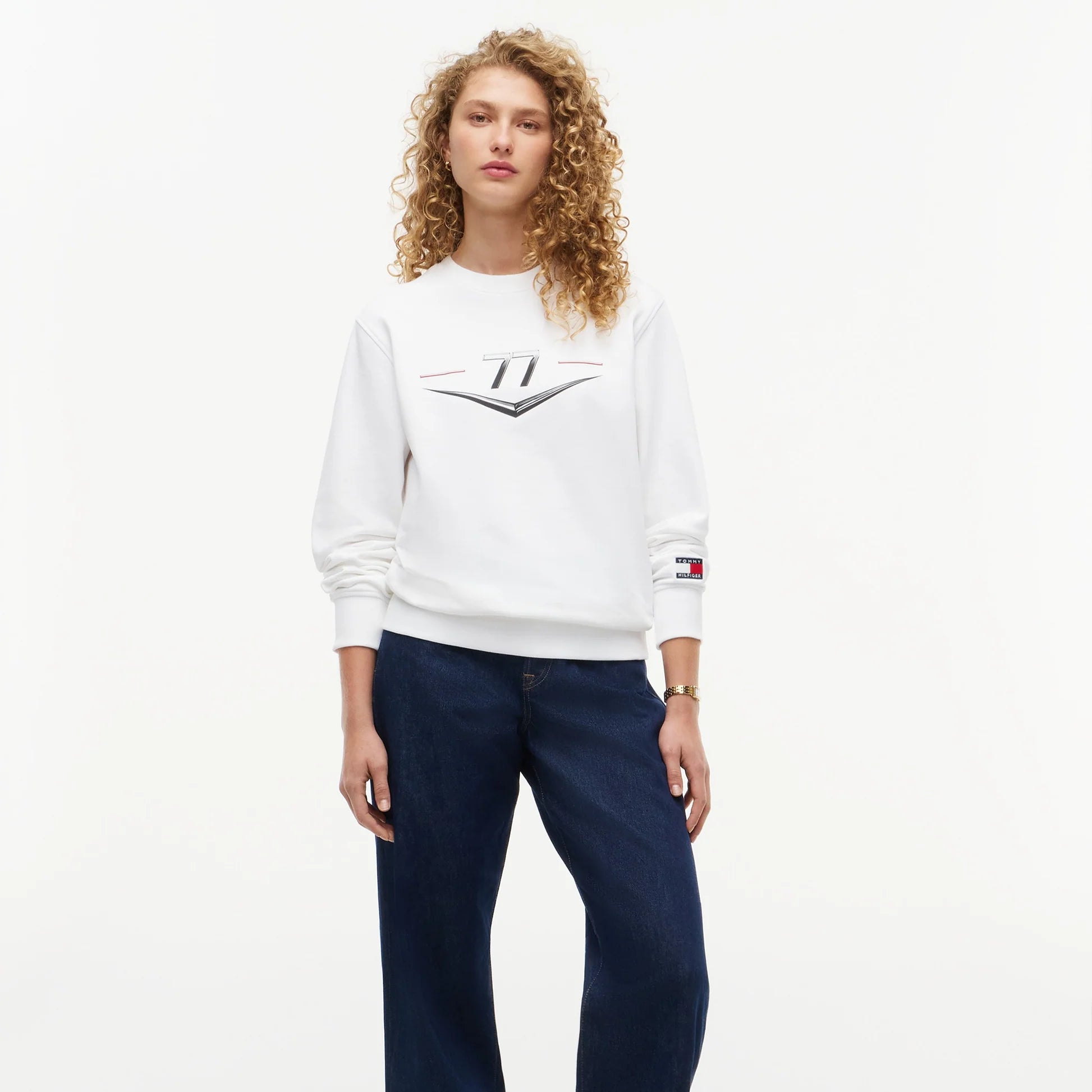 Sudadera Crewneck Tommy x Cadillac F1 Driver Chevron Blanca