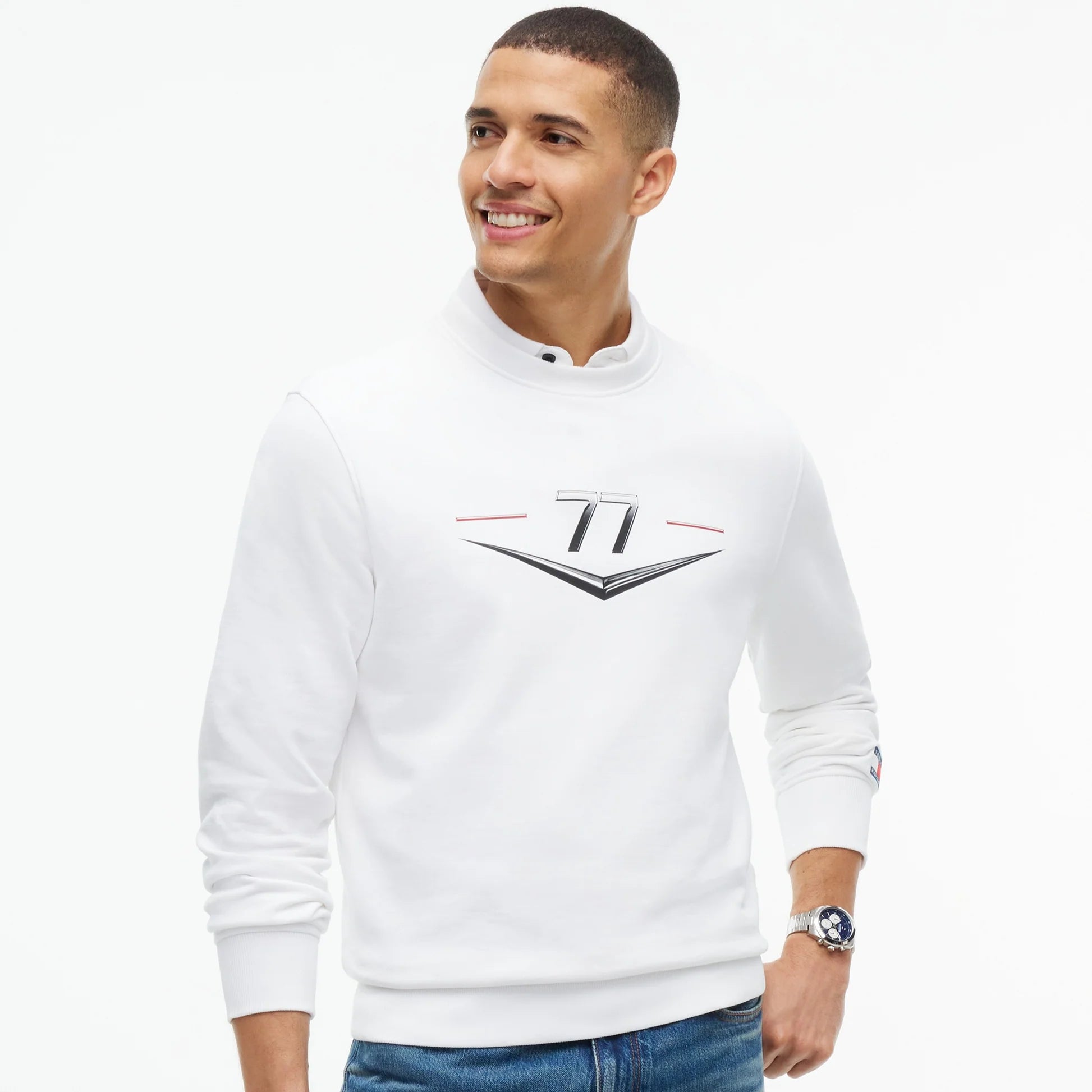 Sudadera Crewneck Tommy x Cadillac F1 Driver Chevron Blanca