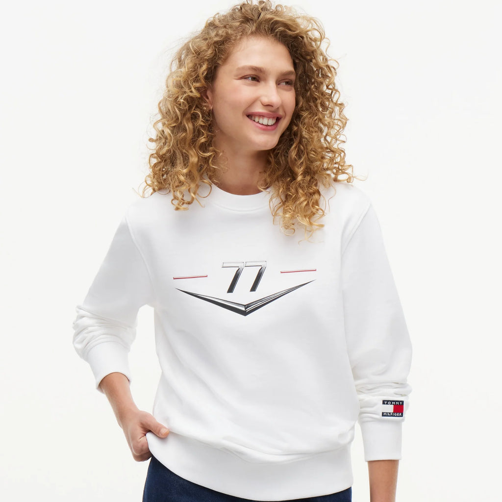 Sudadera Crewneck Tommy x Cadillac F1 Driver Chevron Blanca