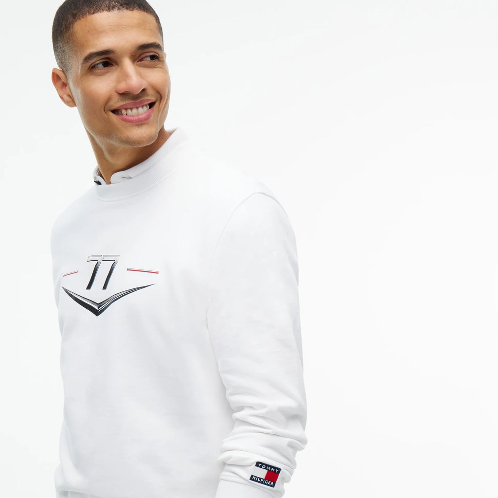 Sudadera Crewneck Tommy x Cadillac F1 Driver Chevron Blanca
