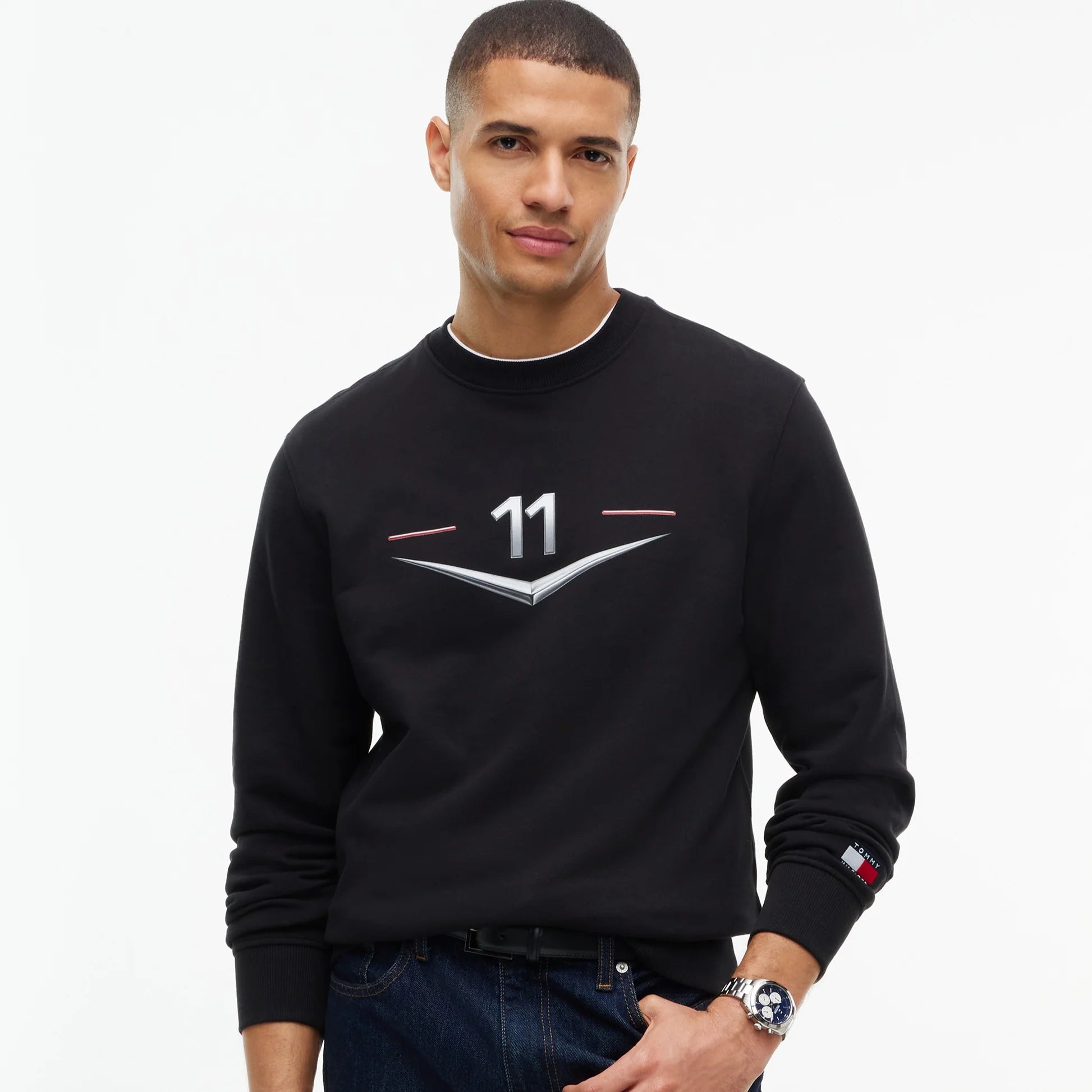 Sudadera Crewneck Tommy x Cadillac F1 Driver Chevron Negra