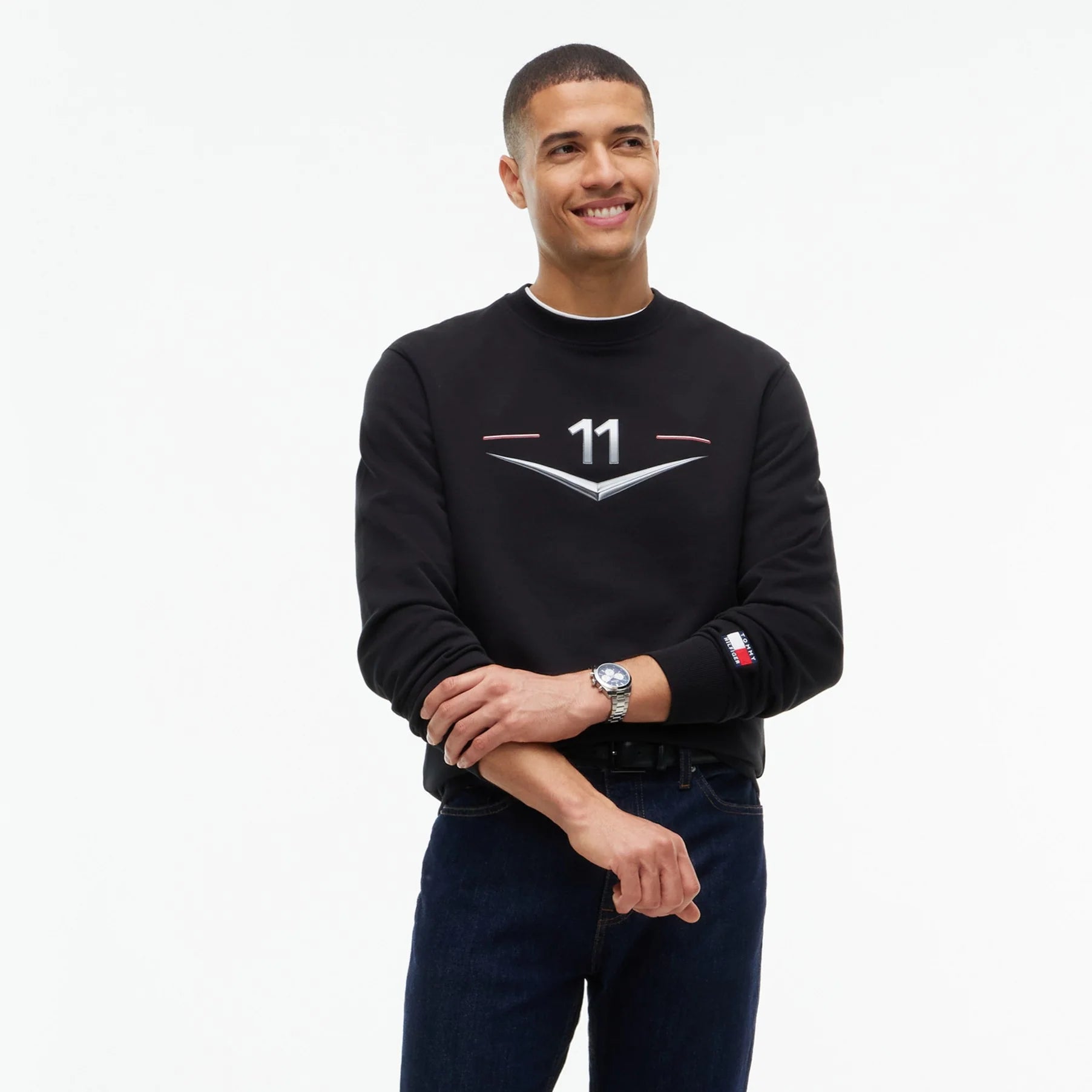 Sudadera Crewneck Tommy x Cadillac F1 Driver Chevron Negra